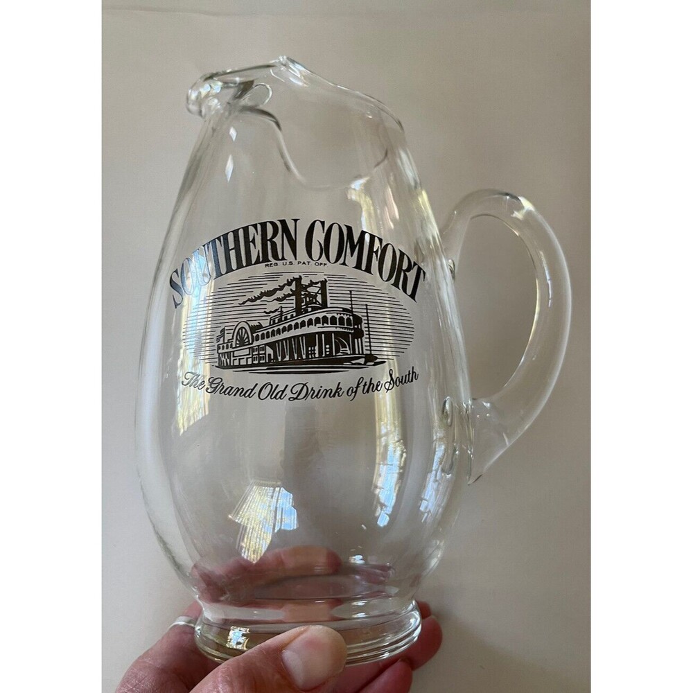 Southern Comfort Glass Pitcher Steam Boat Graphic 8" Tall
